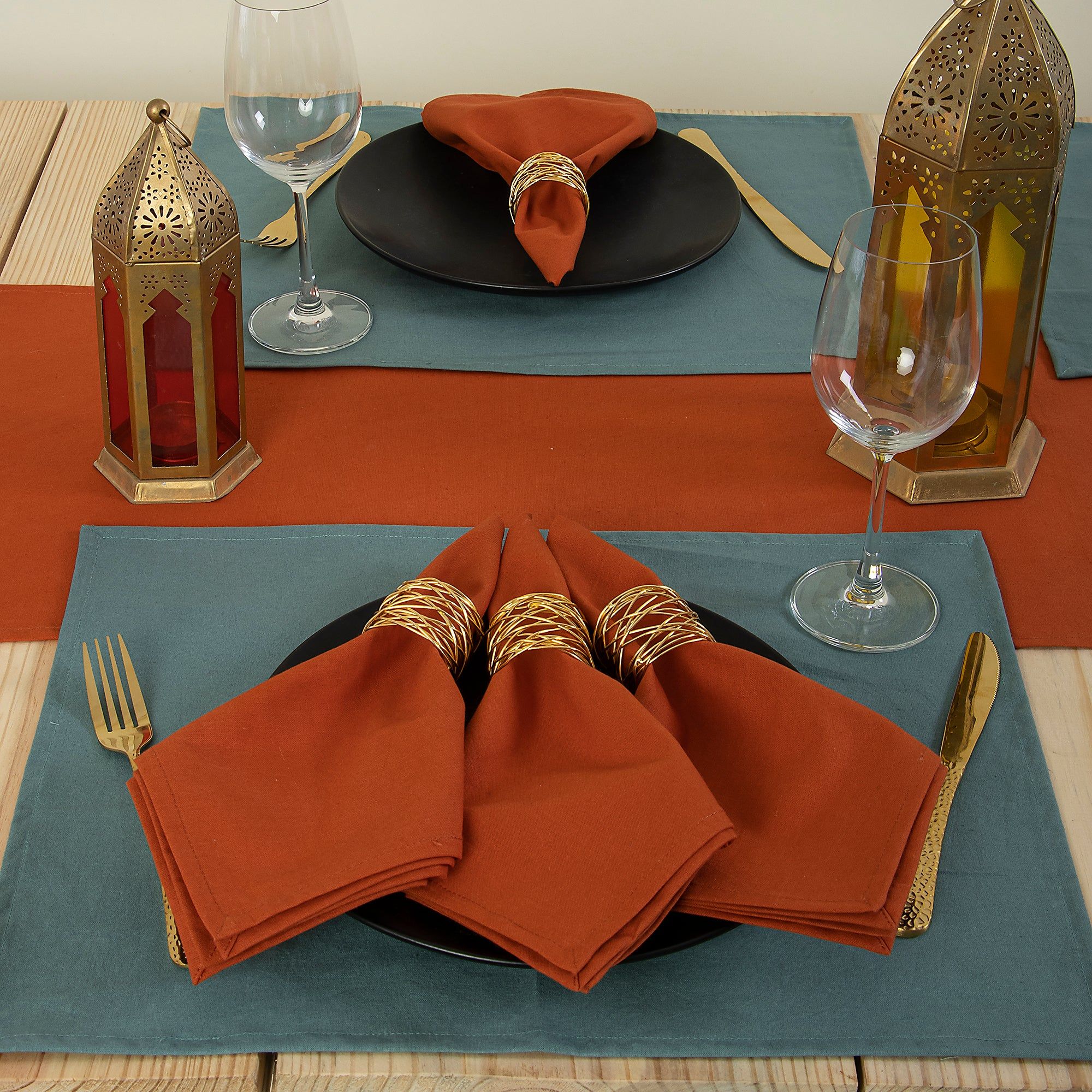 Solid Brown Pure Cotton Table Mats And Runners